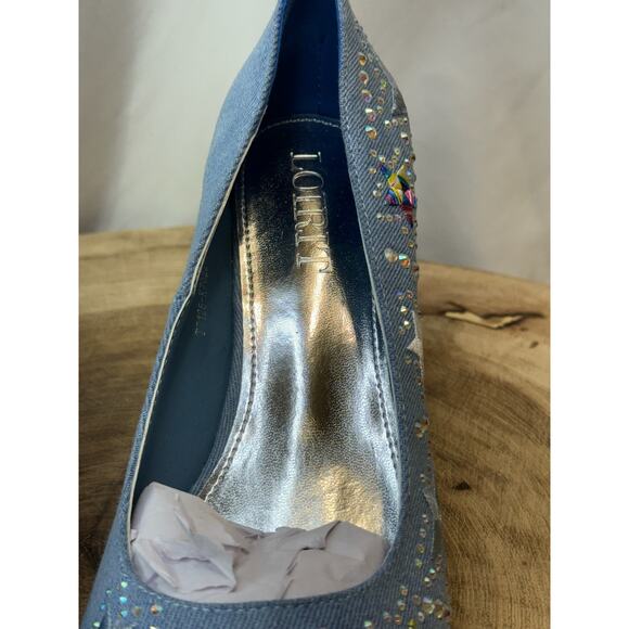 NEW Blue Jean Sparkly Rhinestone Star Embellished Denim Stiletto Heels - Picture 11 of 14